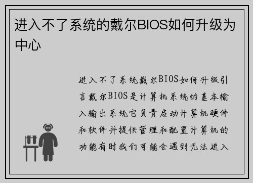 进入不了系统的戴尔BIOS如何升级为中心